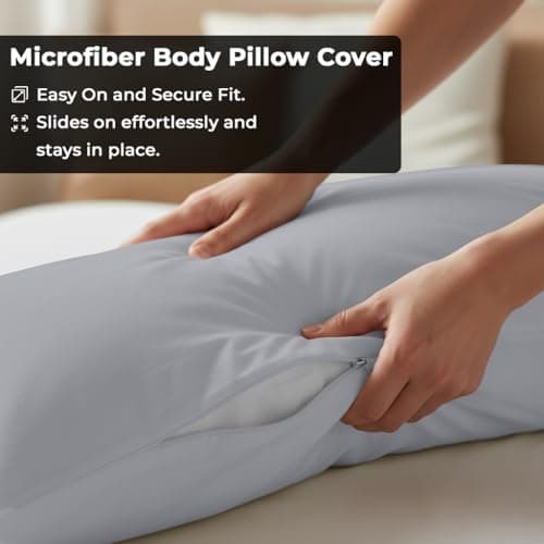 ROYALE LINENS Body Pillow Cover - Double Brushed 1800 Microfiber - 20"x54" with Hidden Zipper Closure - Wrinkle & Fade Resistant - Super Soft Body Pillowcase 2 Pack (Silver, Pack of 2) 8