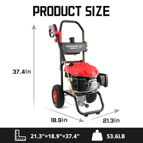 PowerSmart Gas Pressure Washer - 3300 PSI, 2.5 GPM with Onboard Soap Tank, Spray Gun & Wand, and 5 Nozzles - Perfect for Cleaning Cars, Fences, Driveways, Homes, Patios & Furniture 7