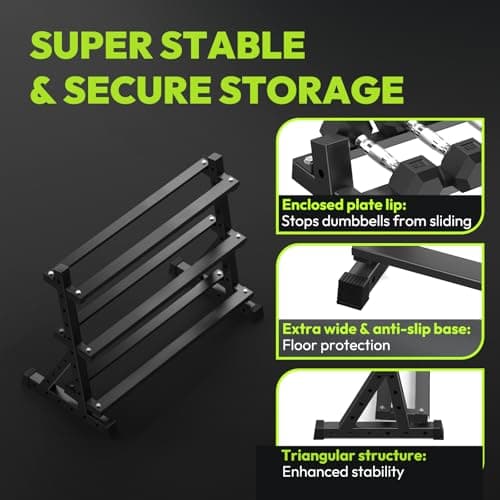 HANDBODE 3-Tier Dumbbell Rack, 1000 lb Large Capacity, Heavy Duty Weight Storage Rack for Home Gym 3