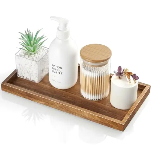 ALELION 11.7" Bathroom Vanity Tray for Counter - Acacia Wood Decorative Tray for Toilet Tank Makeup Perfume Jewelry Catchall Coffee Table - Wooden Kitchen Countertop Organizer for Soap Dispenser