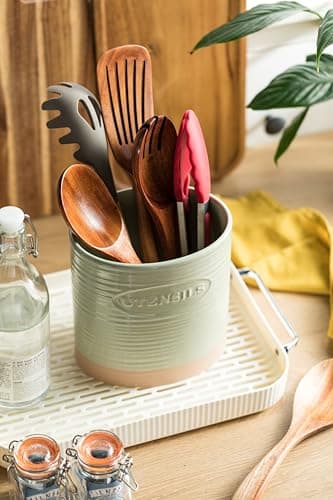YHOSSEUN Kitchen Utensil Holder, Ceramic Utensil Holder for Kitchen Counter 6.7" Large Cooking Utensil Crock Farmhouse Utensil Organizer Storage, Oval Opening, Green 5