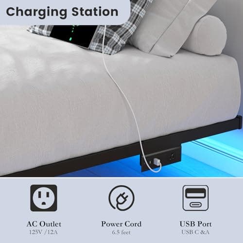 HAVONIZD Floating Bed Frame Queen with LED Lights and Charging Station - 8 inch Platform Bed Frame No Box Spring Needed, Easy Assembly 5
