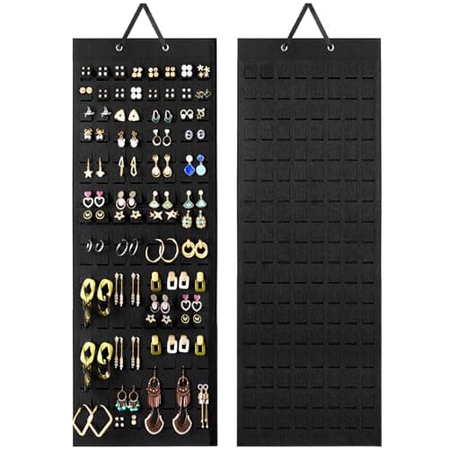 Lolalet Hanging Earring Holder Organizer with 20 Hooks for Women, Earring Organizer Wall Earrings Hanger Pierced Earring Storage, Felt Stud Earring Display, 608 Holes for Earrings - Black, 1 Pack