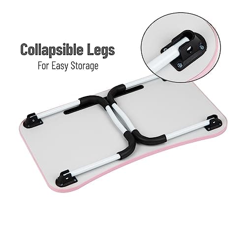 Mind Reader Lap Desk Laptop Stand, Bed Tray, Folding Legs, Couch Table, Portable, MDF, 23.25" L x 13.75" W x 10.5" H, Pink 5