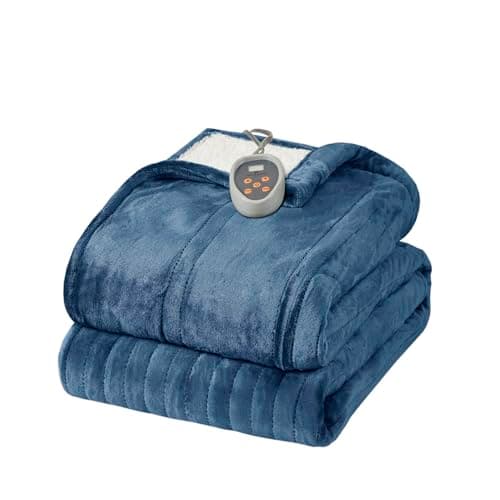 Woolrich Heated Plush to Berber Electric Blanket Throw Ultra Soft Knitted, Super Warm and Snuggly Cozy with Auto Shut Off and Multi Heat Level Setting Controllers, Full: 80x84, Sapphire 3