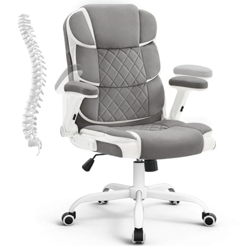 SEATZONE Office Chair Linen Fabric Ergonomic Executive Computer Desk Chairs Small Cute Rolling Task Chairs for Teens&Adults,Gray