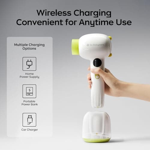 Bc Babycare Gentle Cordless Hair Dryer for Baby and Kids, Quiet Portable Mini Blow Dryer for Infant, Children Hair Dryer, Low Heat/Speed with 4 Model for Hair Diaper and Full Body (Green) 8
