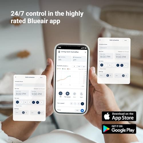 BLUEAIR Premium Smart Humidifier for Large Rooms, Bedrooms, Better Sleep with Evaporative Invisible Mist Tech, Auto Humidify, Easy Top Fill, Smart Control with App, Touchscreen, 3.5L Tank for 48 hours 7