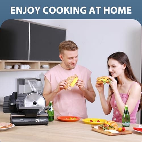 Valley Sportsman Meat Slicer Machine for Home - Electric Deli Meat Slicer with 7.5" Stainless Steel Blade, Adjustable Thickness Food Slicer Cuts Meat, Bread, Cheese, Easy to Clean, Black 8