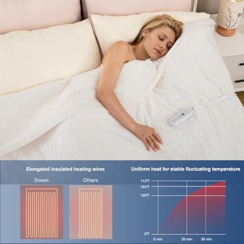 Dowin Heated Blanket Electric Blanket - Throw Size Waffle Fleece Heating Warming Blankets with Auto Shut Off for Couch Office Chair Bed Adults Fuzzy Cozy Machine Washable 50x60 Beige 5