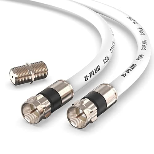 G-PLUG 50FT RG6 Coaxial Cable Connectors Set - High-Speed Internet, Broadband and Digital TV Aerial, Satellite Sky Cable Extension- Weather-Sealed Double Rubber O-Ring and Compression Connectors White