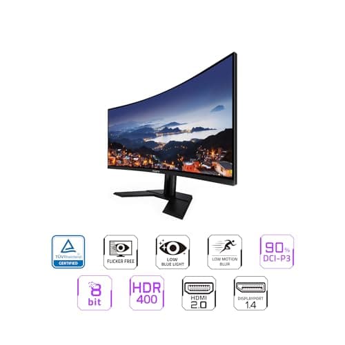 GIGABYTE - G34WQCP - Pro Version - 34" VA Curved Gaming Monitor - WQHD 3440x1440-180Hz - 1ms MPRT - AMD FreeSync Premium - HDMI, DP, Type C - Height Adjustable - Black 2