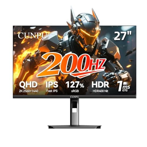 CUNPU27 Inch 1440p Gaming Monitor 200Hz, 1ms, Fast IPS Screen, HDR400, 127% sRGB Color Gamut, Tilt Adjustable Stand, Adaptive Sync Technology, HDMI & DP Ports, 2K Monitor, Black