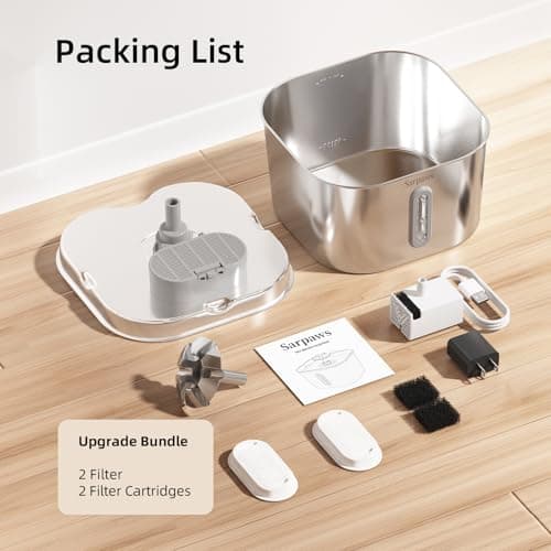 SARPAWS Cat Water Fountain Stainless Steel：74oz/2.2L Water Fountains for Cats Indoor, Cat Fountains for Drinking, Ultra-Quiet, Water Level Window, Pet Water Fountain - 2 Filters + 2 Sponges 8