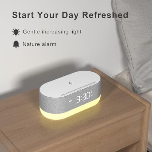 HOUSBAY 3 in 1 Sound Machine Alarm Clock& Wireless Charger: Soothing White Noise, Bluetooth Music Relaxation & Customized Sleep-Wake Routine 6