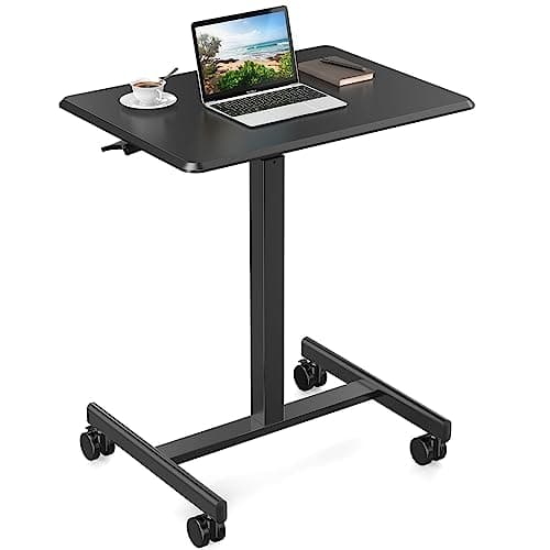 DUMOS Small Standing Desk Mobile Portable Rolling Laptop PC Table on Wheels Adjustable Height Computer Workstation for Home Office, 19 Inch, Black 6