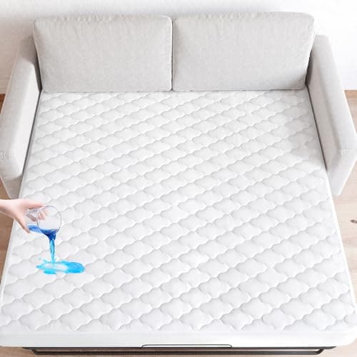 Sofa Bed Queen Mattress Pad Waterproof Mattress Protector, Sleeper Sofa Mattress Cover 60" X 72" X 8" Fitted for Queen Size Sofa Bed, Deep Pocket Mattress Topper, White (Cover Only)