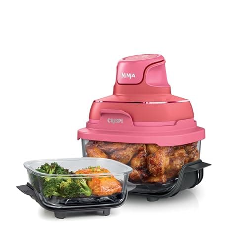 Ninja Crispi 4-in-1 Glass Air Fryer | 450°F | Non-Toxic | 4QT & 6-Cup Glass Containers w/Lids | Microwave, Freezer, Dishwasher Safe | Max Crisp, Air Fry, Bake, Recrisp | Cherry Crush | FN101DR