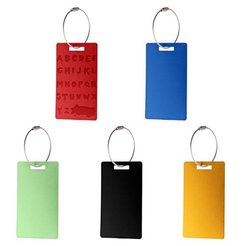 Framendino, 5 Pack Aluminum Luggage Tags Metal Travel Bag Name Stamping with Wire Ring for Backpacks Suitcases Bags