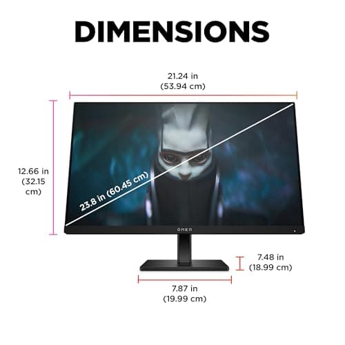 HP OMEN 23.8" FHD 165Hz Gaming Monitor, FHD Display (1920 x 1080), IPS panel, 99% sRGB, 90% DCI-P3, 16:9, AMD FreeSync Premium Technology, 24 (2023),Black 6