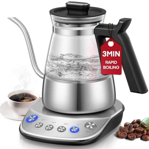 Aiheal Gooseneck Electric Kettle, Glass Electric Tea Kettle with 4 Temperature Control Presets and Keep Warm Function, Pour Over Kettle for Coffee and Tea, Hot Water Boiler, Quick Heating, 1200W/0.8L