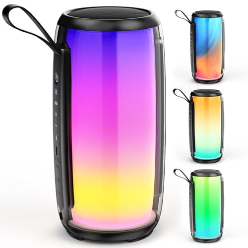 HWWR Portable Bluetooth Speaker, Wireless Waterproof Speaker with Stylish Lights, Support TWS/TF Card/USB/AUX, Loud HD Stereo Sound, Robust Bass, Lightweight for Party/Outdoor/Camping