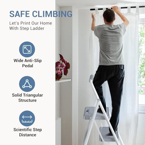 DUMOS Step Ladder, 2 Sturdy Step Stool with Anti-Slip Pedal & Comfortable Handrail, Portable Heavy Duty Step Stool for Kitchen, Garage & Outdoor Use, 800lbs, Grey 6