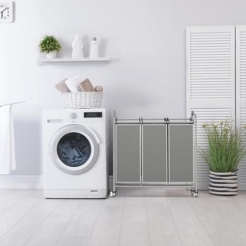 Simple Houseware Heavy-Duty 3-Bag Laundry Sorter Cart, Silver 5