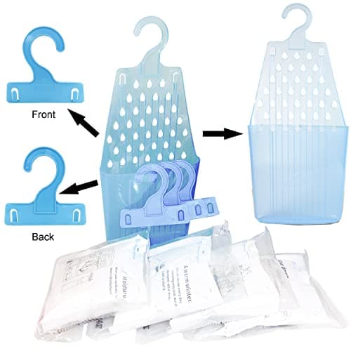 Wisesorb Moisture Absorber Packets with Plastic Case & Hook, Odor Eliminator, Leak Proof, Fragrance Free, Humidity Packs, Hanging Closet Dehumidifier Bags, Moisture Absorber (4 Packs) 4