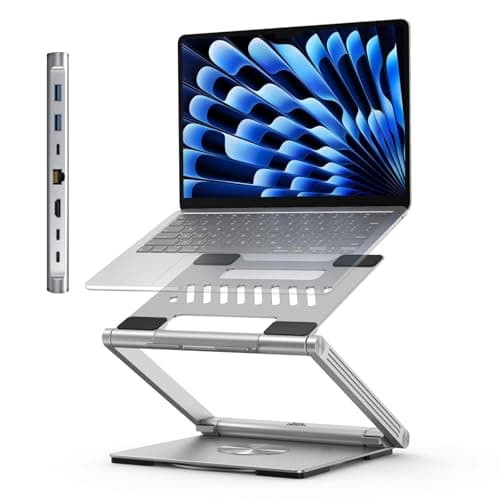 4URPC Laptop Docking Station Stand 4K@60Hz for MacBook Pro/Air M3/M4, Dell/HP/Surface/Lenovo/Chromebook, Laptop USB Hub Stand with HDMI, 3 USB, Ethernet, PD 3.0, Adjustable Dock with 360° Rotate Base