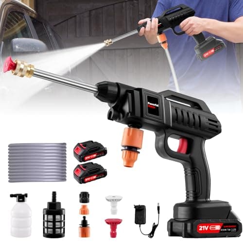 Cordless Portable Pressure Washer, Battery Powered Handheld Car Washer, 60Bar/870 PSI Electric Pressure Washer Handheld High Pressure Car Washer with Nozzles, 2 Battery, 5m Hose Cordless Jet Washers