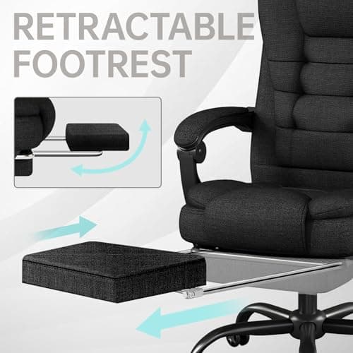 Fabric Office Task Chair- Computer Ergonomic Desk Chair- High Back Executive Chairs Height Adjustable with Footrest Lumbar, 360° Swivel Gaming Office Desk Chair with Flip-up Armrest for Adult, Black 7