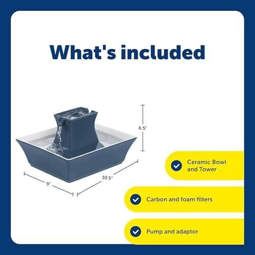 PetSafe Drinkwell Pagoda Fountain - Hygienic Ceramic Continuous Flowing Fountain - Elevated Upper Bowl & Double Free-Falling Stream Design - Minimalist Pet Hydration Station - 70 oz Capacity 5