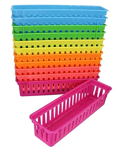 RAUVOLFIA 12 Pack Classroom Pencil Organizer Pencil Basket or Crayon Basket, Small Pencil Holder Tray for Kids Desks (Multi-colored)