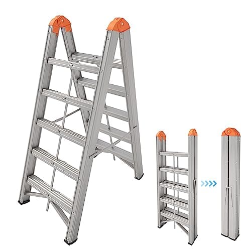 APARECIUM Aluminum Foldable Twin Front 5-Step Ladder, Compact Step Stool with Wide Anti-Slip Pedal, Portable, 330lb Capacity