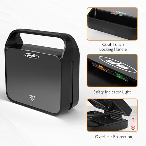 Sunvivi 3 in 1 Sandwich Maker, Electric Waffle Maker with Removable Non-stick Plates, 850W Panini Press Grill with Glass Top, Cool Touch Handle & Easy to Clean 5