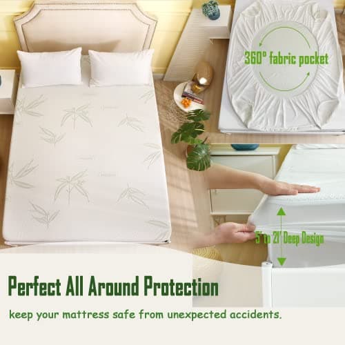 Queen Size Waterproof Mattress Protector, Premium Cooling Viscose from Bamboo Mattress Pad, Breathable, Noiseless, Cooling & Machine-Washable Bed Cover with 21" Deep Pocket 5