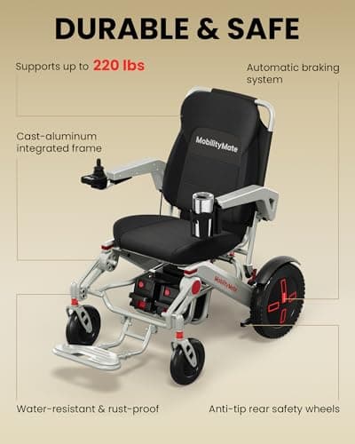 MobilityMate Folding Electric Wheelchair for Adults, All Terrain Powered Wheelchair with Dual Motors & 27 Miles Long Range 5
