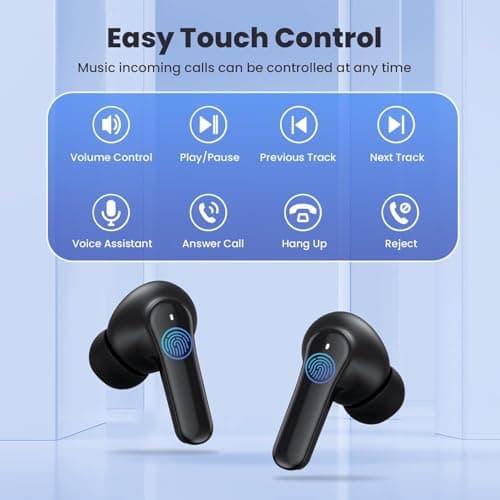 Wireless Earbuds, Bluetooth 5.3 Headphones in Ear with HiFi Stereo Deep Bass, Wireless Earphones 40H Playtime, Bluetooth Earbuds 4 ENC Noise Canceling Mic, LED Display IP7 Waterproof 6