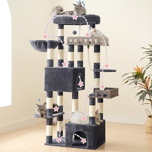Gitelsnour Maine Coon Cat Tree, Heavy Duty Cat Tree for Indoor Cats Large Adult, Cat Tower for Large Cats 20 lbs+ with Hammock, 2 Big Perches, 2 Cat Condos, 15 Scratching Posts, Smoky Gray GCT033G 7