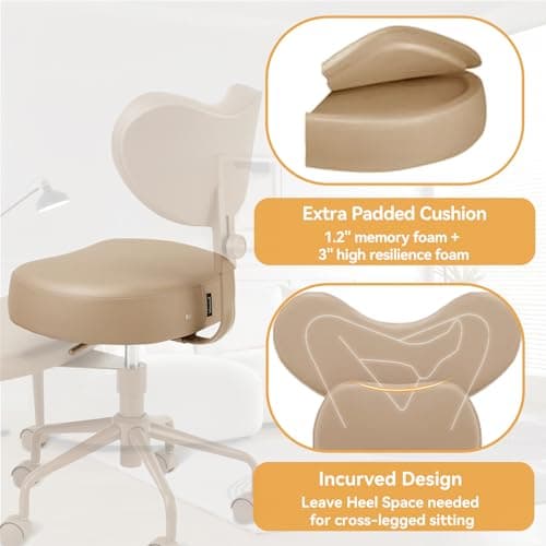 Pipersong Meditation Cross Legged Chair PRO, ADHD Chair with Height Adjustable Backrest, Criss Cross Desk Use with Footrest and Wheels for Home Office, Flexible Design for Fidgety Sitters, Ivory 6