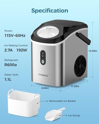 Ice Makers Countertop Nugget Ice Cubes, Portable Ice Maker, Self Cleaning Pebble Ice Machine, 33lbs/24h, Lower Noise, Small Sonic Ice Maker for Home, Kitchen, Office,Like-New 9