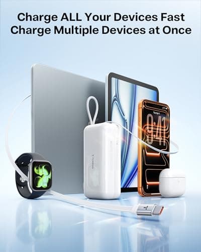 TORRAS EasyGo 3-in-1 Portable Charger Power Bank with Wall Plug & Retractable USB-C Cable, Fast Charging 10000mAh Battery Pack for iPhone 17/16/15, Samsung, Laptop, MacBook - Travel Essential 7