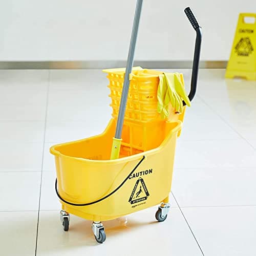 Amazon Basics Commercial Side Press Wringer Floor Cleaning Mop Bucket on Wheels, 35-Quart, Yellow 9