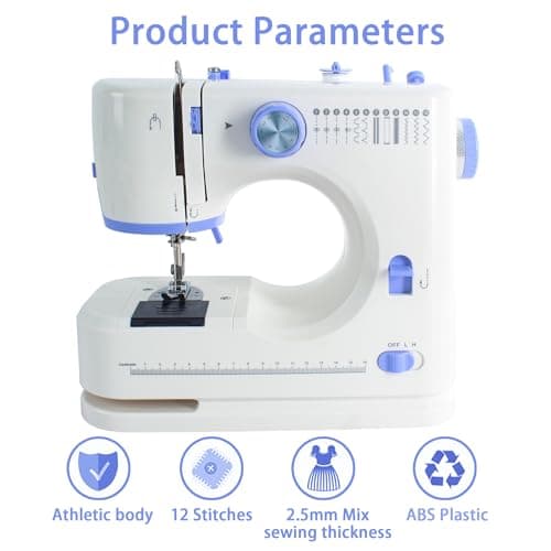 Stoigeld Sewing Machine for Beginners with 20 Pcs Fabric and 32 Pcs Sewing Threads Kit,Portable Sewing Machine with 12 Built-in Stitches,2 Speed(High-Low Speeds) - White Blue 6