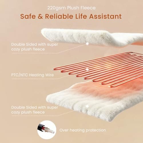 Heated Throw Blanket Electric Blanket with Built-in Button Controller 50"x60" One-Touch Ultra Cozy Soft Warm Heating Electric Blanket with 4 Heat Levels & 4 Hours Auto-Off Overheat Protection 6