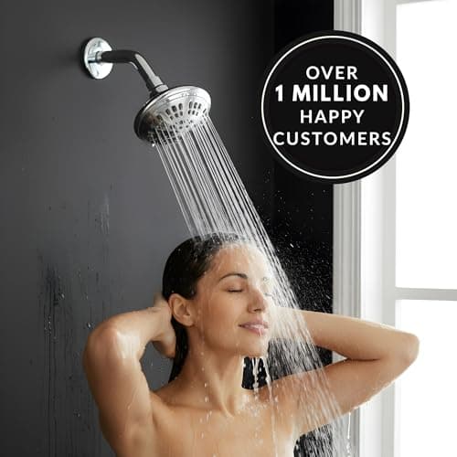 6 Function Adjustable Luxury Shower Head - High Pressure Boosting, Wall Mount, Bathroom Showerhead For Low Flow Showers, 2.5 GPM - Chrome 7