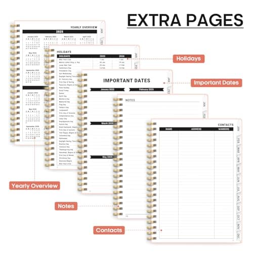 2025 Planner - Weekly and Monthly Planner Spiral Bound, January 2025 - December 2025, Hardcover 2025 Calendar Planner Book with Tabs, Inner Pocket, Perfect for Office Home School Supplies - A5 (6.3" x 8.5"), Pink 5