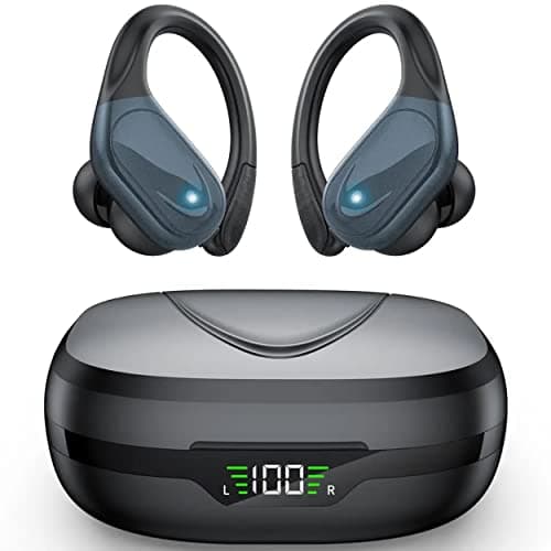 TWS BX 17 Bluetooth 5.3 Wireless Earbuds 48hour Playtime HiFi Headphones Over-Ear Headset Sports IPX7 Waterproof Built-in Microphone Digital Power LED Display Powerful Stereo Bass Earphone (Black)