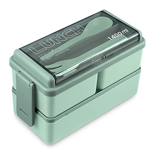 NatraProw Bento Box Adult Lunch Box, All-in-One Lunch Containers with Removable Compartments, 2 Layers Stackable Bento Lunch Box Leak Proof, Microwave Safe